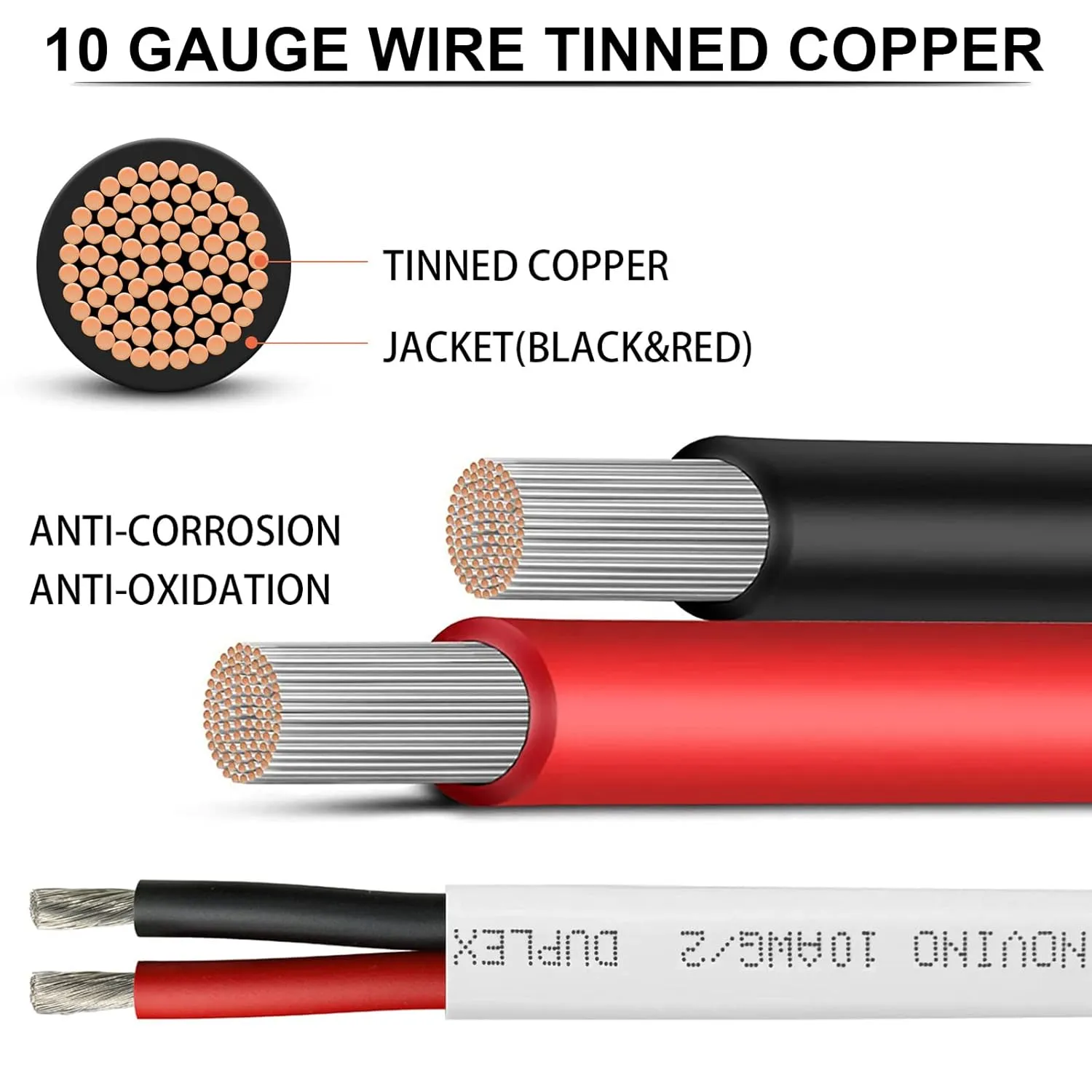 10 Gauge Marine Wire,10 AWG 50ft Marine Grade Wire Duplex Tinned Copper Heavy Duty Sheathed Electrical Cable for Boat/Automotive/RV/Camper/Trailer