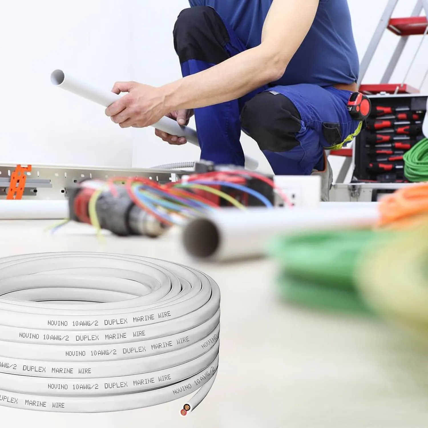 10 Gauge Marine Wire,10 AWG 50ft Marine Grade Wire Duplex Tinned Copper Heavy Duty Sheathed Electrical Cable for Boat/Automotive/RV/Camper/Trailer