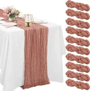 10 Pack Dusty Blush Cheesecloth Table Runner 6FT Boho Gauze Fabric Table Runner Vintage Rustic Sheer Runners for Wedding Party Bridal Baby Shower Long Table Decorations