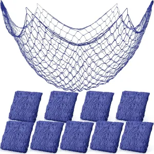 10 Pieces Blue Fish Net Party Decorations Nautical Themed Cotton Fishnet Party Accessory Fishing Net Decor Sea Pirate Netting Decor Decorative Fish Netting Beach Theme Party Decorations