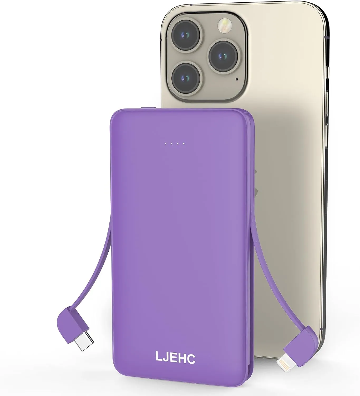 10000mAh Slim Power Bank with Built in Cable,Thin Lightweight Portable Charger,4 Output USB Type C Travel External Battery Pack Clutch Charger for iPhone, Samsung,Android,Heated Vest,etc