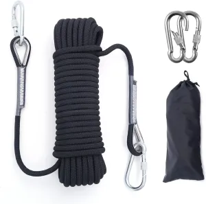 10mm/12mm Climbing Rope, Outdoor Static Rock Climbing Rope, Tree Climbing Rappelling Rope, Escape Nylon Rope, Ice Climbing Equipment Fire Rescue Parachute Rope with 2 Steel Hooks