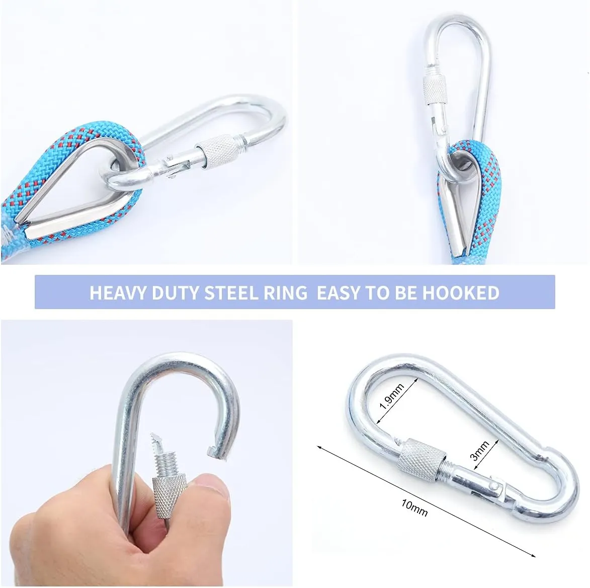 10mm/12mm Climbing Rope, Outdoor Static Rock Climbing Rope, Tree Climbing Rappelling Rope, Escape Nylon Rope, Ice Climbing Equipment Fire Rescue Parachute Rope with 2 Steel Hooks