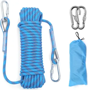 10mm/12mm Climbing Rope, Outdoor Static Rock Climbing Rope, Tree Climbing Rappelling Rope, Escape Nylon Rope, Ice Climbing Equipment Fire Rescue Parachute Rope with 2 Steel Hooks