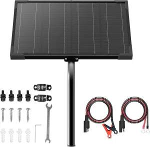 10W 12V Solar Battery Charger & Maintainer with Built-in MPPT Charge Controller, Adjustable Mount Bracket, Solar Trickle Charger 12V Solar Panel for Gate Opener, Electrical Fence, Car, Boat