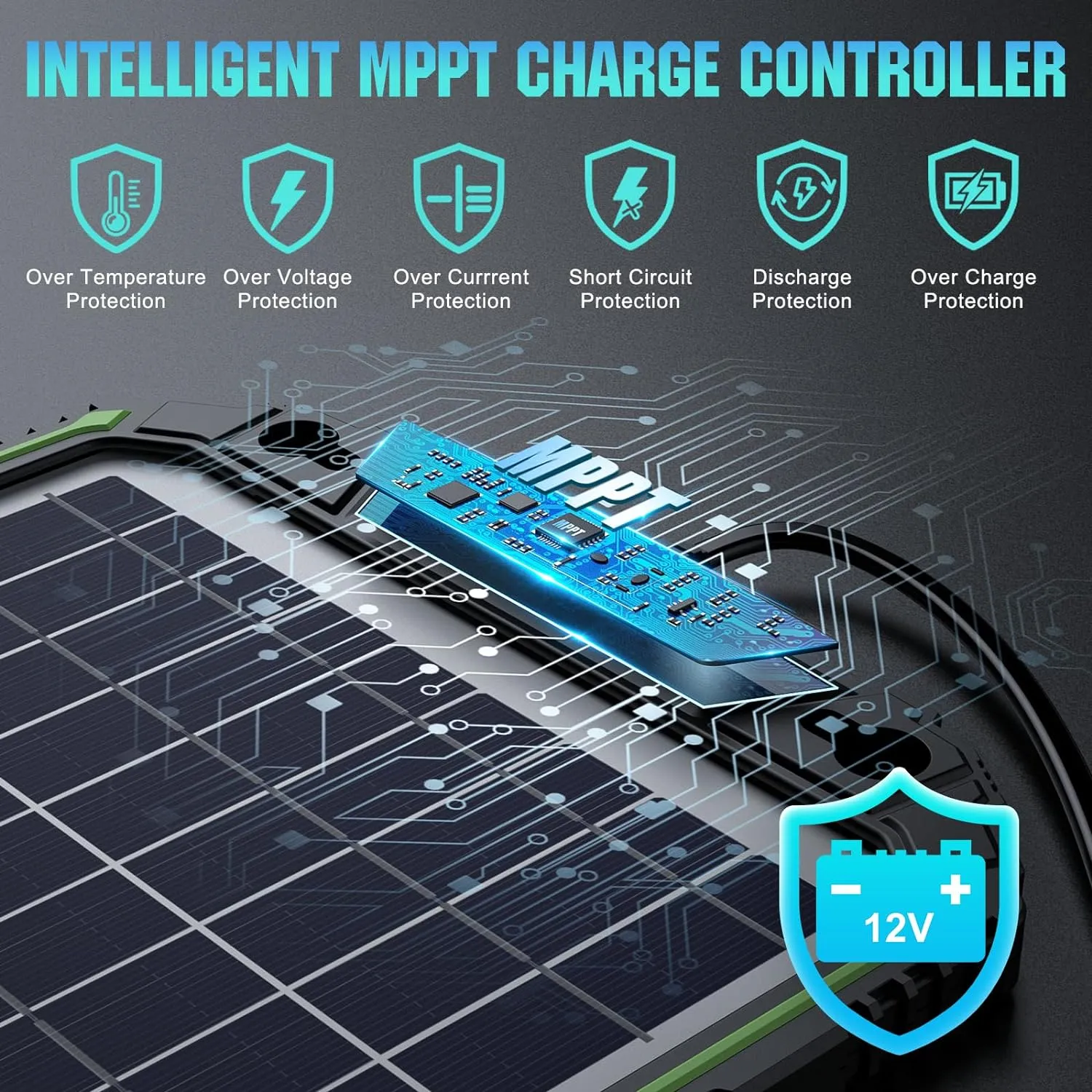 10W 12V Solar Battery Charger Maintainer PRO, Built-in Smart MPPT Charge Controller, Waterproof 10 Watt 12 Volt Solar Panel Trickle Charging Kits for Car Auto Boat RV Marine Trailer