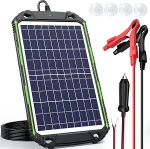 10W 12V Solar Battery Charger Maintainer PRO, Built-in Smart MPPT Charge Controller, Waterproof 10 Watt 12 Volt Solar Panel Trickle Charging Kits for Car Auto Boat RV Marine Trailer