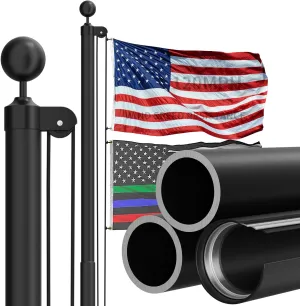 11 Gauge Heavy Duty Flag Pole with Thickened Aluminum Ball - 25 FT Black Extra Thick Aluminum Flagpole Kit with 3x5 Nylon Embroidered Flag for Outside House In Ground - 120MPH Wind Tested