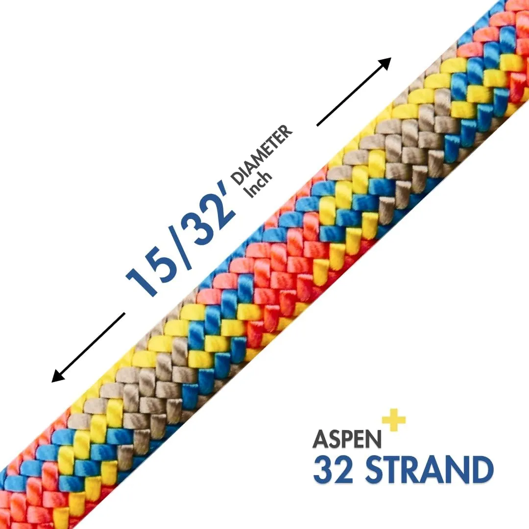 11.7mm Aspen Kernmantle Static 32 Strand Arborist Climbing Rope for Single Rope Technique(Sewn Eye, 150ft)