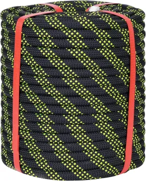 1/2 Inch Black Climbing Rope - 150 Ft, 48 Strands, Tree & Rappelling, Static Nylon Polyester Braided, Bull Rope for Tree Pulling, Nautical Rigging Rope Swing