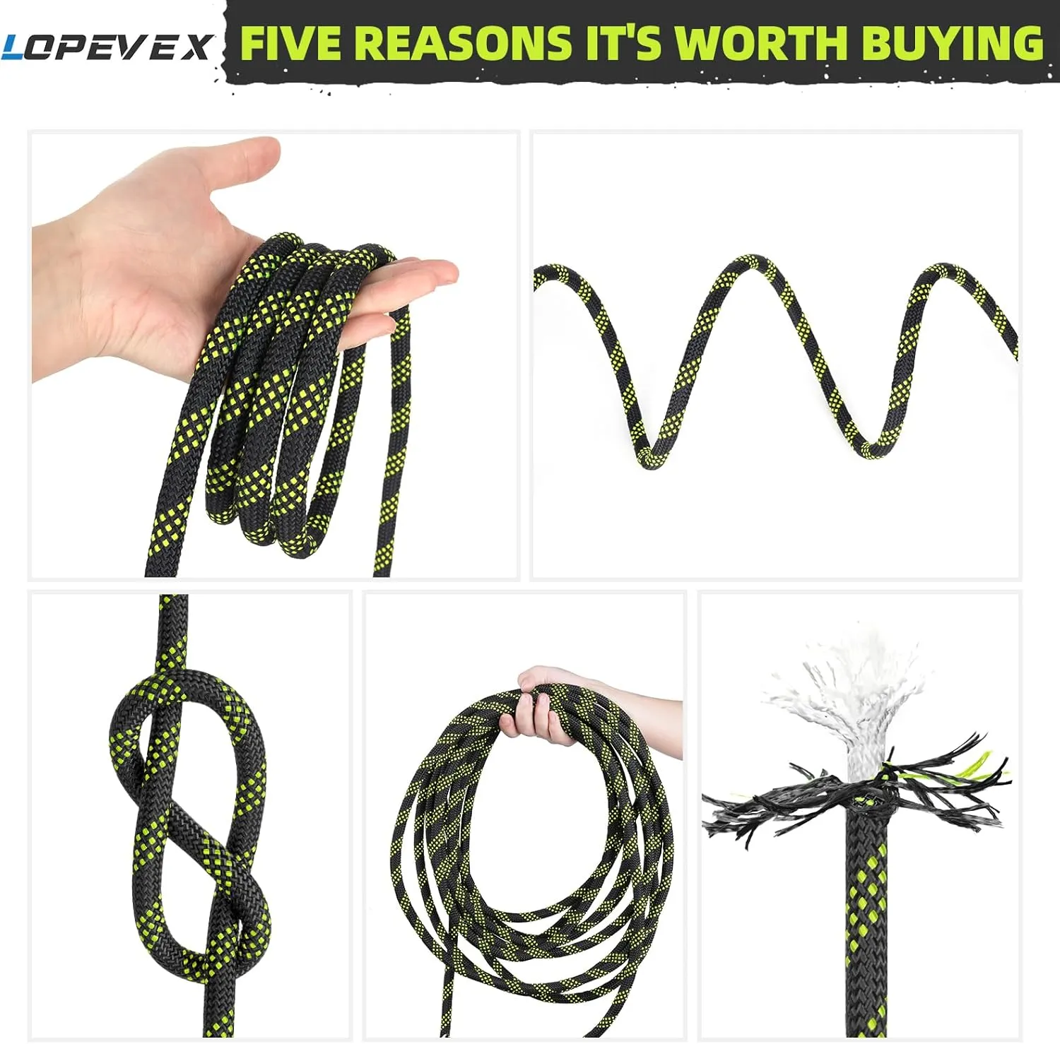 1/2 Inch Black Climbing Rope - 150 Ft, 48 Strands, Tree & Rappelling, Static Nylon Polyester Braided, Bull Rope for Tree Pulling, Nautical Rigging Rope Swing