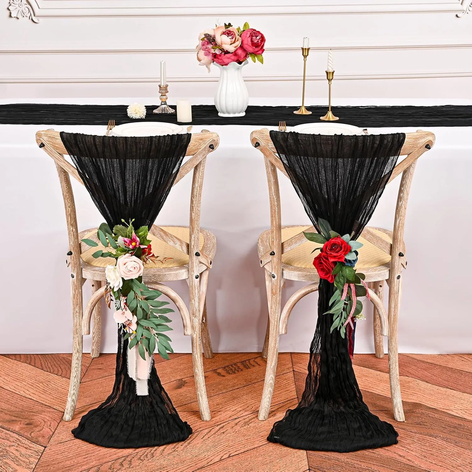 12 Pack Black Cheesecloth Table Runner 10FT Cheese Cloths for Wedding Decor, 20x120inch Rustic Boho Gauze Table Runners for Wedding Party Bridal Shower Table Decoration
