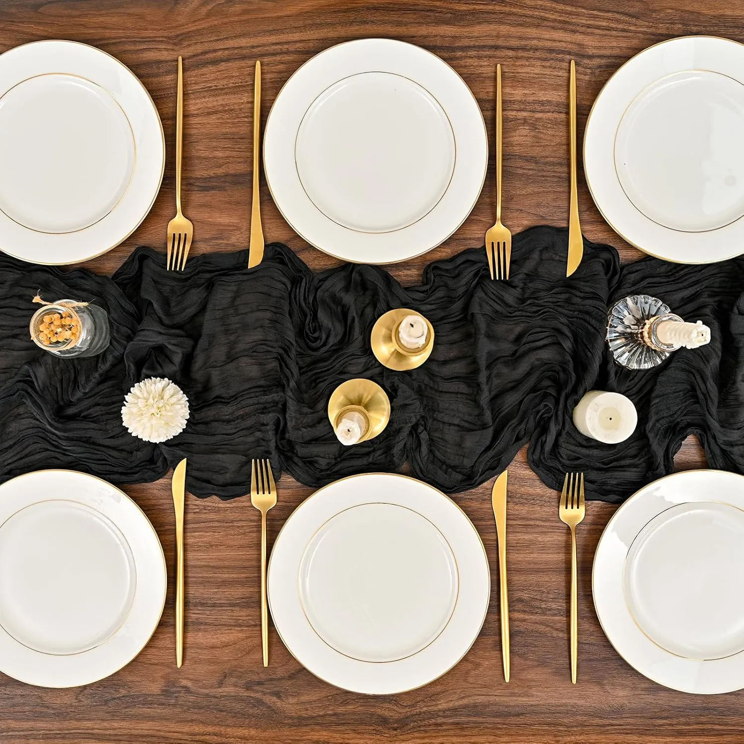 12 Pack Black Cheesecloth Table Runner 10FT Cheese Cloths for Wedding Decor, 20x120inch Rustic Boho Gauze Table Runners for Wedding Party Bridal Shower Table Decoration