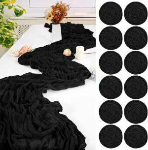 12 Pack Black Cheesecloth Table Runner 10FT Cheese Cloths for Wedding Decor, 20x120inch Rustic Boho Gauze Table Runners for Wedding Party Bridal Shower Table Decoration