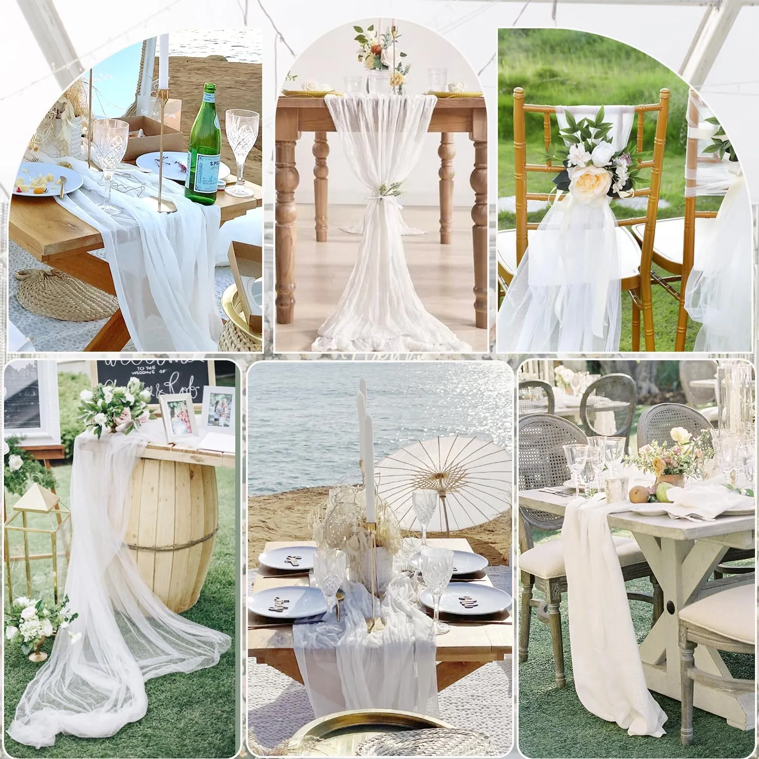 12 Pack White Cheesecloth Table Runner 10ft Gauze Runner Boho Ivory Cheese Cloth Table Runner for Wedding Bridal Shower Baby Shower Boho Table Decoration