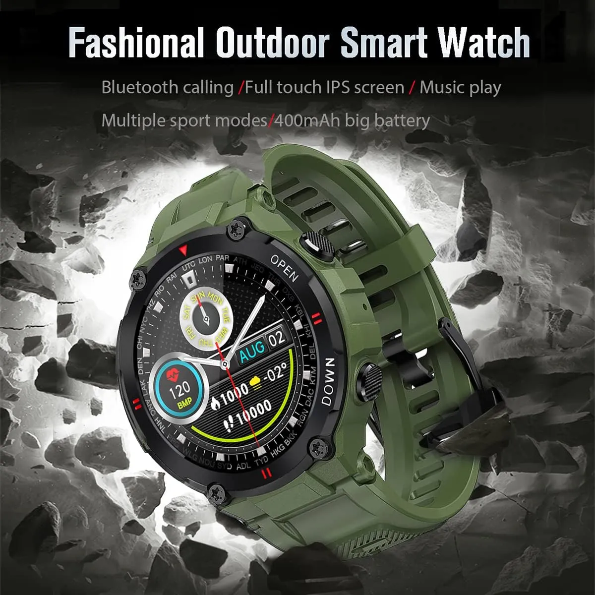 1.28" IPS Tactical Smart Watch for Men Activity Fitness Tracker with 400mAH Large Battery Outdoor Bluetooth Call Heart Rate Sleep Monitor Pedometer IP68 Waterproof Sport Watch for Android iOS
