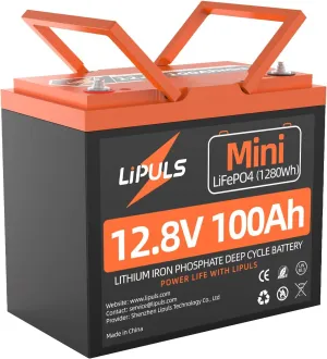 12V 100Ah Mini LiFePO4 Lithium Battery, Lithium Iron Phosphate Battery Built-in 100A BMS and Grade A Cells, UP to 15000 Cycles & 10 Years Lifespan, Perfect for RV, Camping, Solar System, Off-Grid