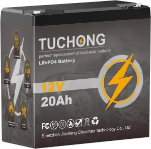 12V 20Ah Lithium Battery, Rechargeable LiFePO4 Battery, Up to 5000  Deep Cycle Lithium Iron Phosphate Battery Built-in BMS, for Solar/Wind Power, Lighting, Outdoor camping, Fish Finder, Energy Storage