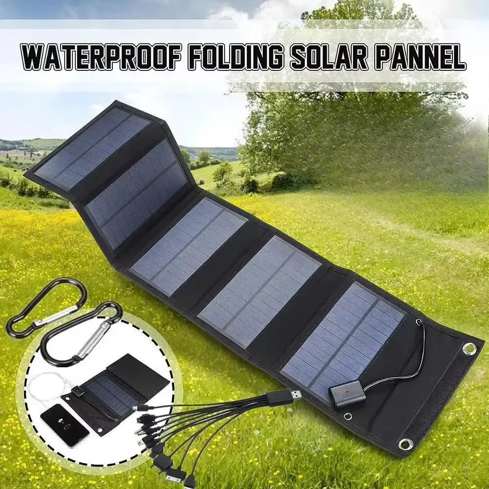 12W Foldable Solar Panel 5V USB Portable Battery Charger for Cell Phone Outdoor Waterproof Power Bank for Camping Accessories