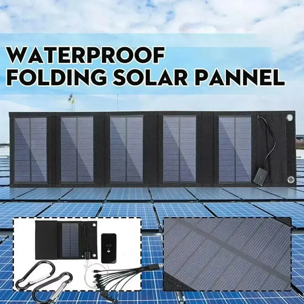 12W Foldable Solar Panel 5V USB Portable Battery Charger for Cell Phone Outdoor Waterproof Power Bank for Camping Accessories