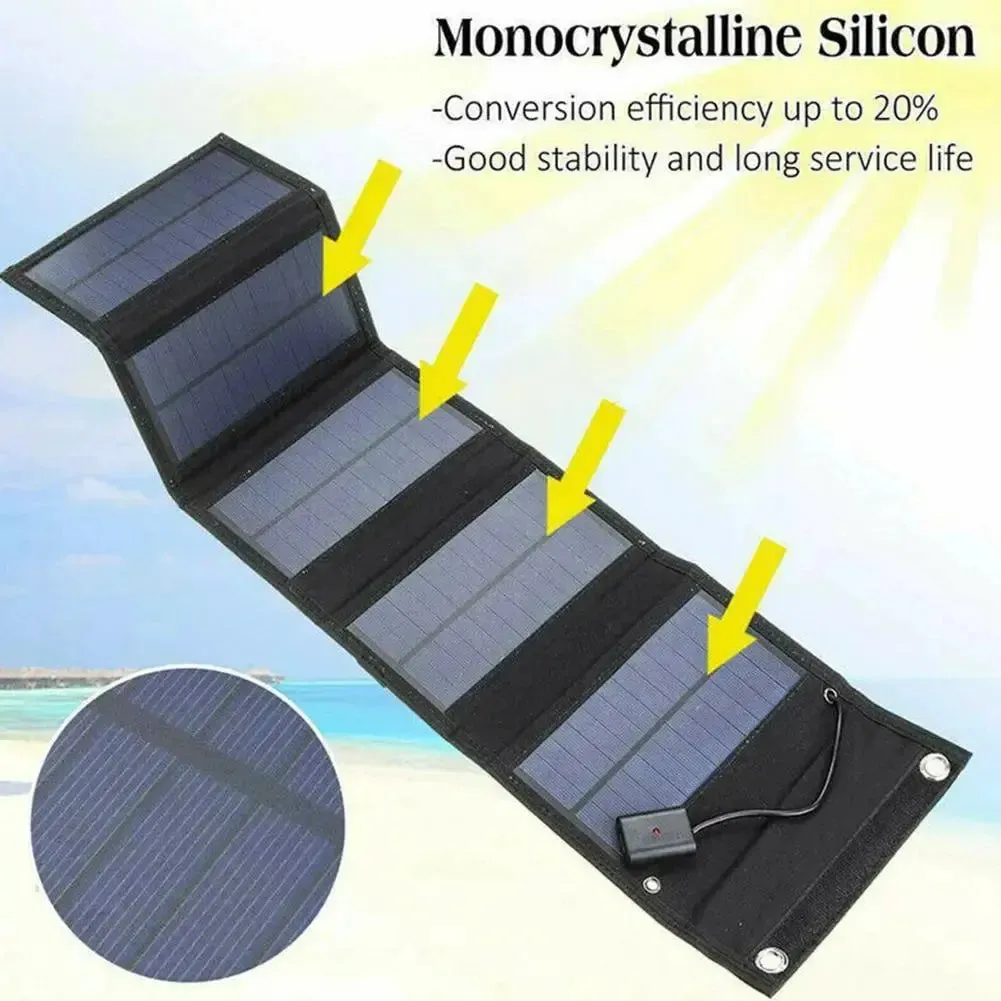 12W Foldable Solar Panel 5V USB Portable Battery Charger for Cell Phone Outdoor Waterproof Power Bank for Camping Accessories