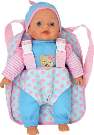 13in Soft Baby Doll with Take Along Pink Backpack Carrier, Briefcase Pocket Fits Accessories and Clothing