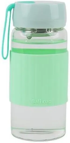 13oz/380ml small glass water bottle with leak-proof Lid,Anti-slip silicone sleeve, Lightweight and portable drinking cup,tea infuser and Silicone strap(Green, 13oz)