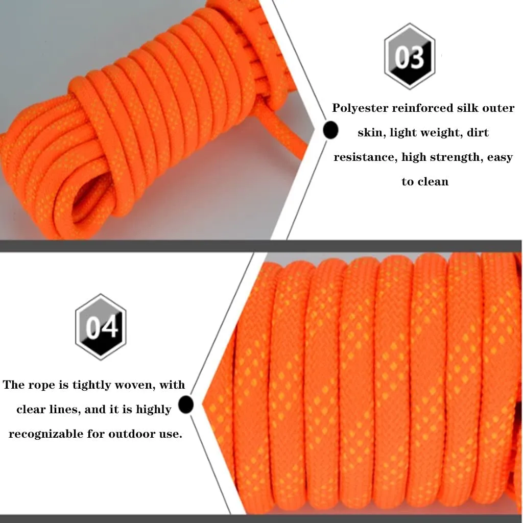 14mm Static Safety Rescue Rope,10~200m Strong Magnet Fishing Rope,Fire Rescue Parachute Rope, Escape Rope, Rappelling Rope (Color : Orange, Size : 14mm x 10m)