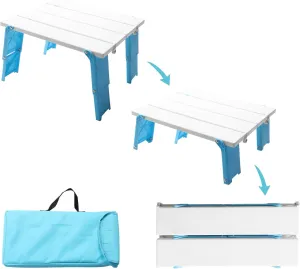 15.9"x14.2"x9.6" Large Portable Folding Beach Table for Sand Foldable Height Adjustable Side Table Desk for Camping Picnic BBQ with Carry Bag, Cyan