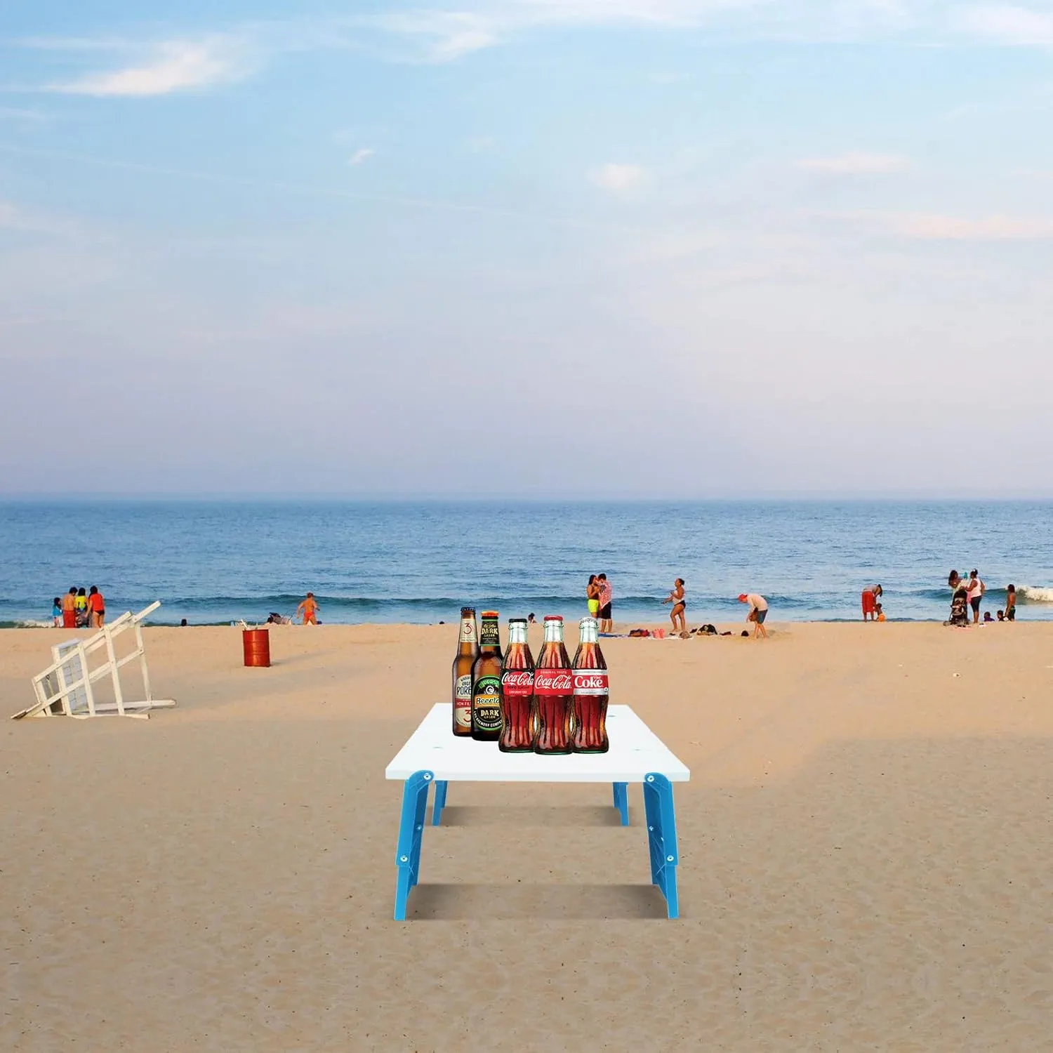 15.9"x14.2"x9.6" Large Portable Folding Beach Table for Sand Foldable Height Adjustable Side Table Desk for Camping Picnic BBQ with Carry Bag, Cyan
