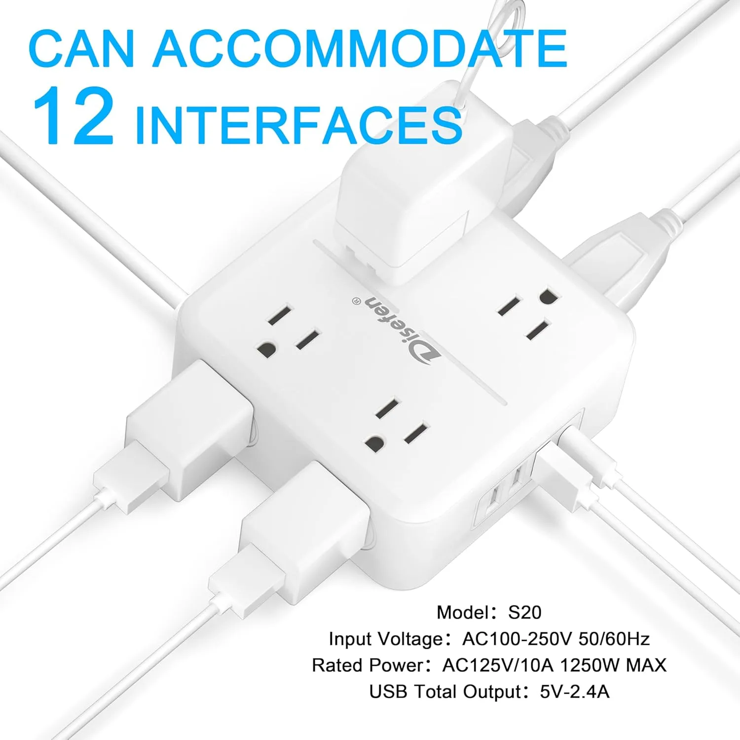15Ft Power Strip with 1 USB-C,3 USB-A Ports,8 AC Outlets,Multi Plug Outlet Extender,15Ft Extension Cord,Flat Plug Wall Mount Desk USB Charging Station for Home Office College Dorm Room Essentials,UL