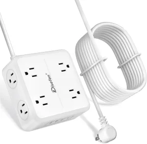 15Ft Power Strip with 1 USB-C,3 USB-A Ports,8 AC Outlets,Multi Plug Outlet Extender,15Ft Extension Cord,Flat Plug Wall Mount Desk USB Charging Station for Home Office College Dorm Room Essentials,UL