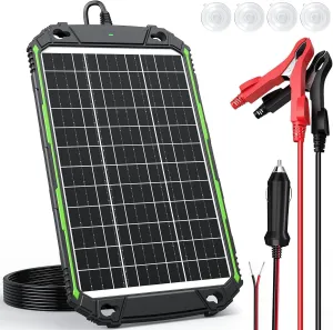 15W 12V Solar Battery Charger Maintainer PRO, Built-in Smart MPPT Charge Controller, Waterproof 12 Volt Solar Panel Trickle Charging Kits for Car Auto Boat RV Marine Trailer Camper