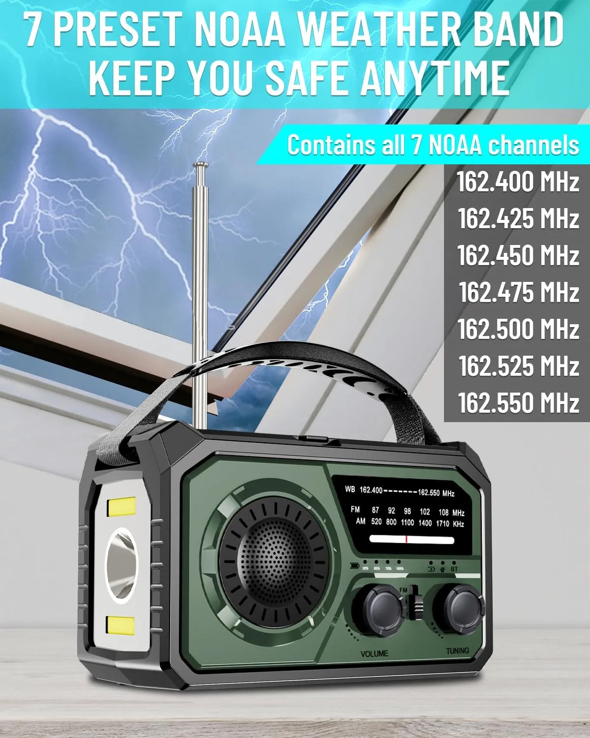 16000mAh Emergency Weather Radio - Hand Crank Solar Powered AM/FM/NOAA Radio with 3 Charging Methods, SOS Alarm & 3 Mode Flashlight Phone Charger