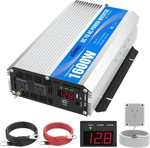 1600Watt Power Inverter Modified Wave DC 12volt to AC 120volt with Remote Control & LED Display and 2.4A USB Port for Trucks Boats RV & Emergency
