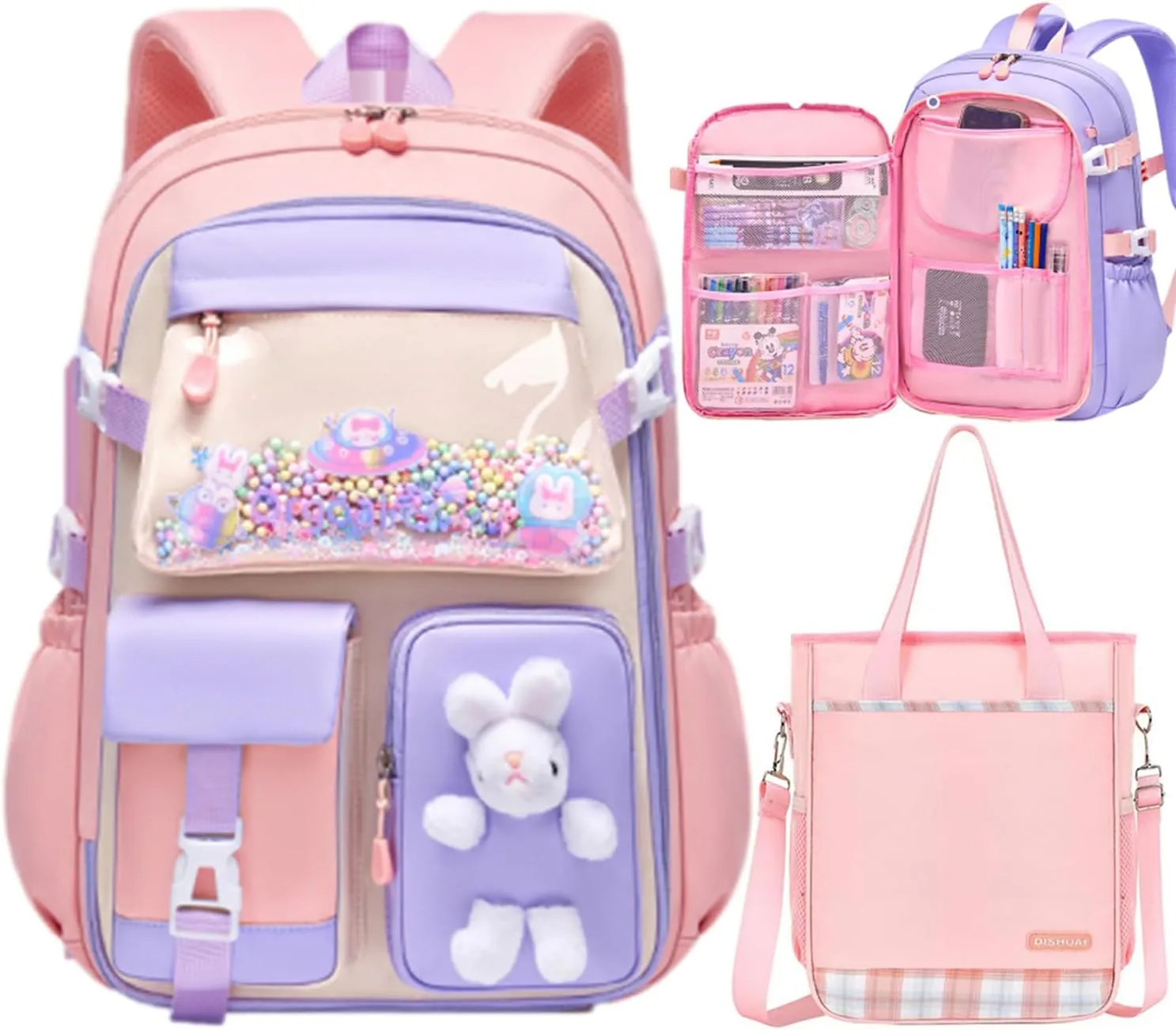 17 Inch Backpack Refrigerator Door Front with Lunch Bag, Large Capacity Laptop Bag Ita Bag Backpack (Pink,L)