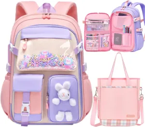 17 Inch Backpack Refrigerator Door Front with Lunch Bag, Large Capacity Laptop Bag Ita Bag Backpack (Pink,L)