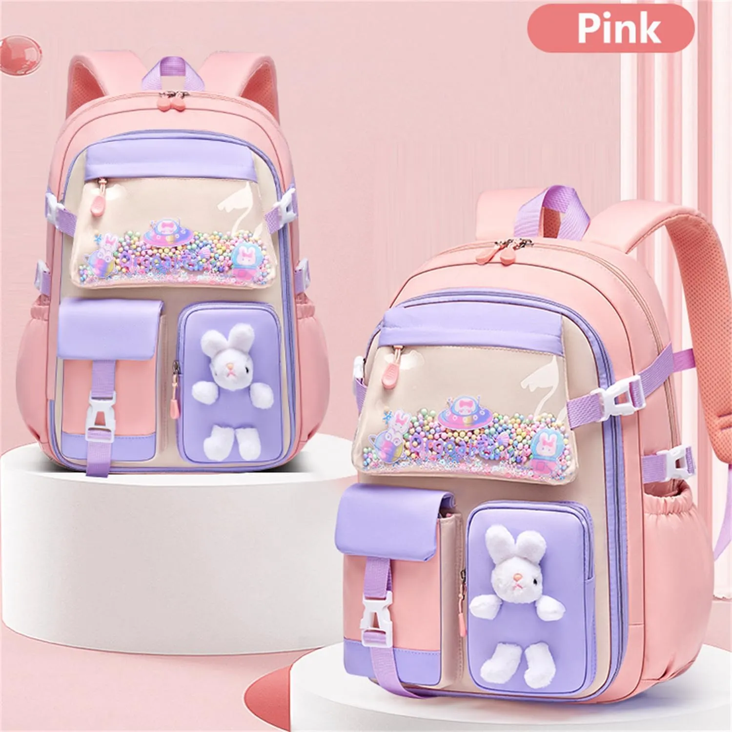 17 Inch Backpack Refrigerator Door Front with Lunch Bag, Large Capacity Laptop Bag Ita Bag Backpack (Pink,L)