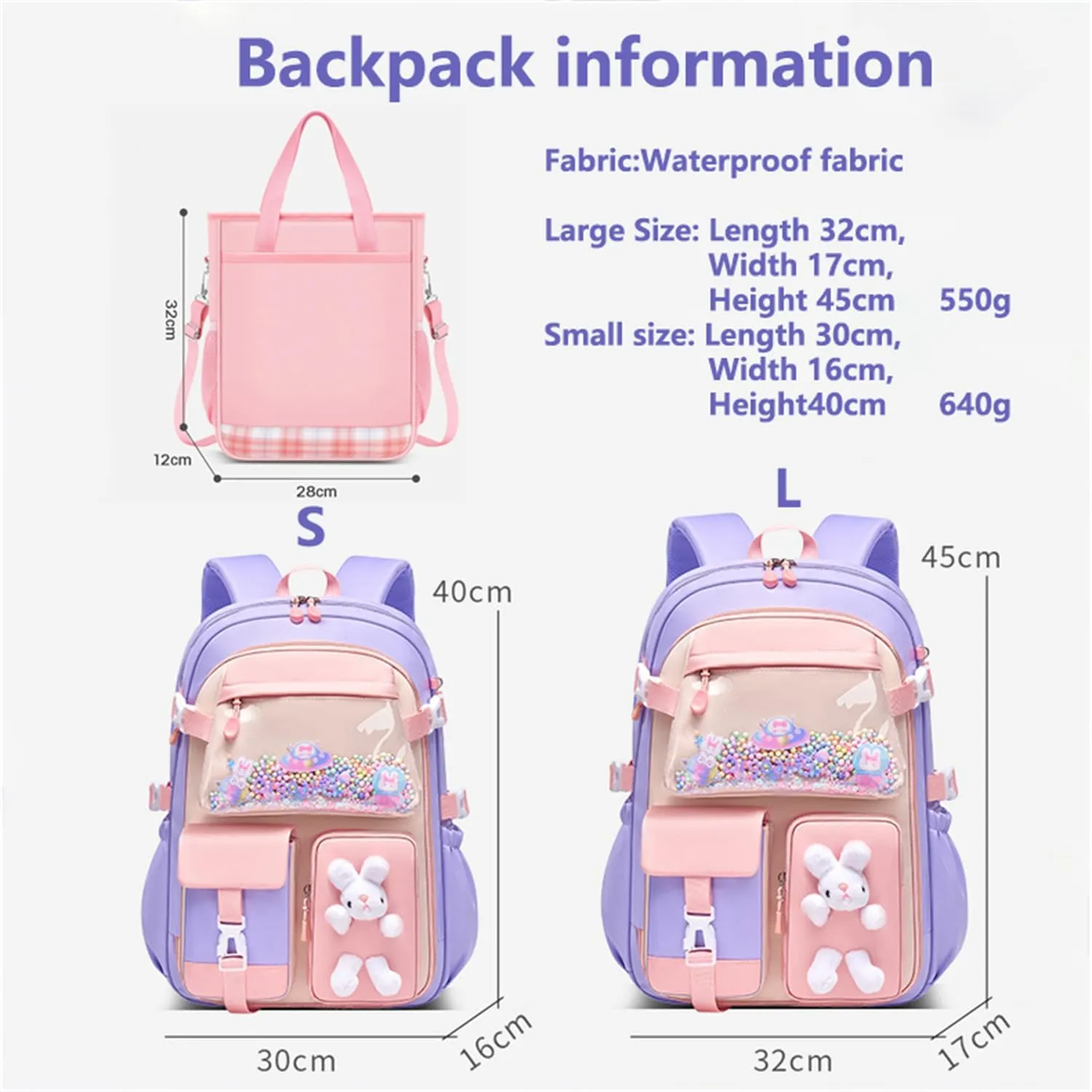 17 Inch Backpack Refrigerator Door Front with Lunch Bag, Large Capacity Laptop Bag Ita Bag Backpack (Pink,L)