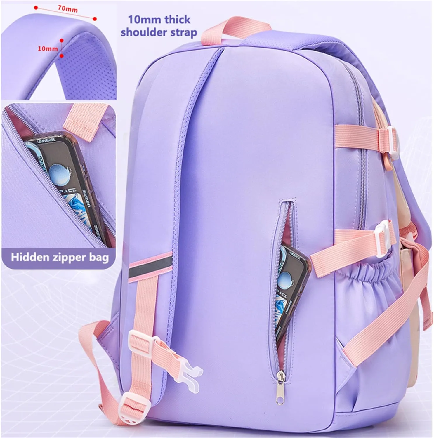 17 Inch Backpack Refrigerator Door Front with Lunch Bag, Large Capacity Laptop Bag Ita Bag Backpack (Pink,L)