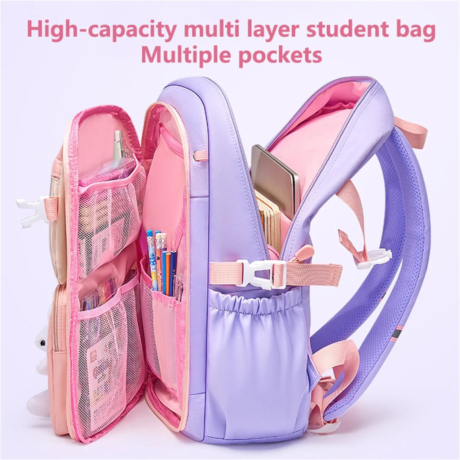 17 Inch Backpack Refrigerator Door Front with Lunch Bag, Large Capacity Laptop Bag Ita Bag Backpack (Pink,L)