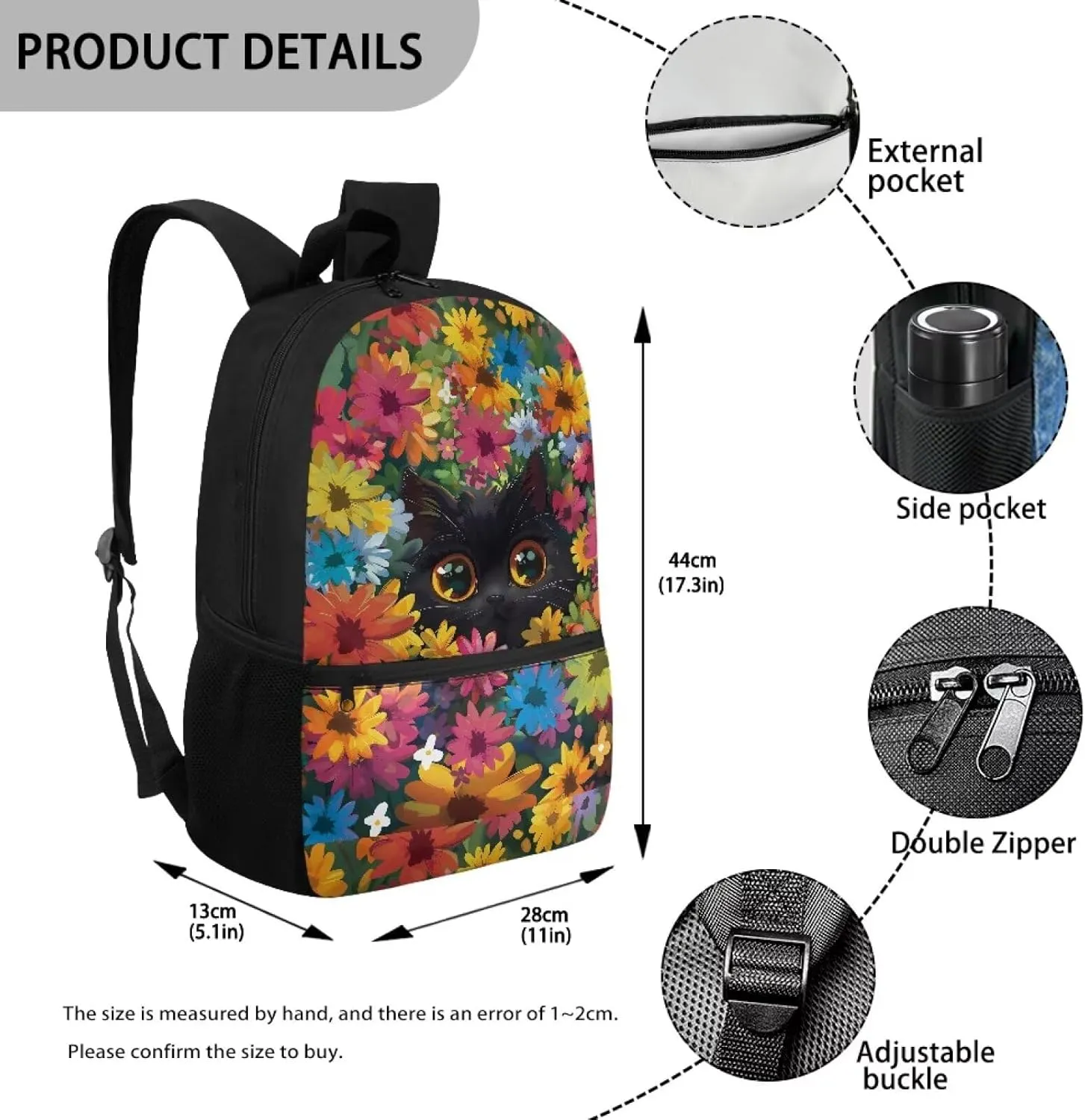 17 Inch School Backpack for Primary Kids,Lightweight Classic Basic Bookbag Big Eyed Cat Large Capacity with Adjustable Buckle Fashionable for Summer Camp Vacation