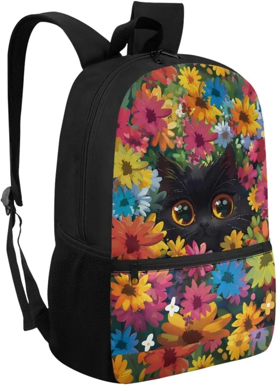 17 Inch School Backpack for Primary Kids,Lightweight Classic Basic Bookbag Big Eyed Cat Large Capacity with Adjustable Buckle Fashionable for Summer Camp Vacation