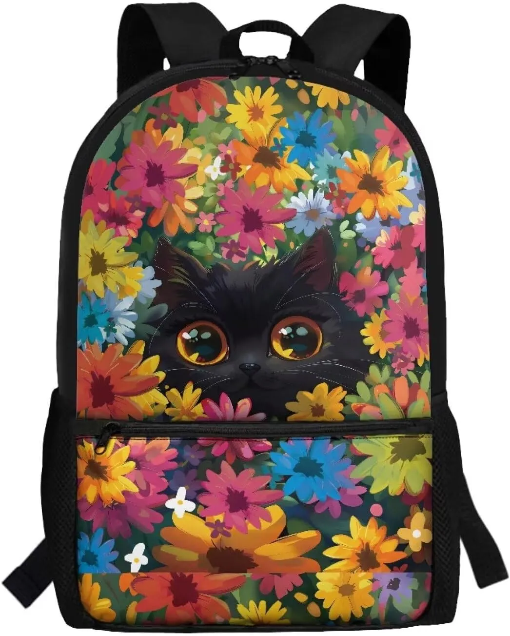 17 Inch School Backpack for Primary Kids,Lightweight Classic Basic Bookbag Big Eyed Cat Large Capacity with Adjustable Buckle Fashionable for Summer Camp Vacation