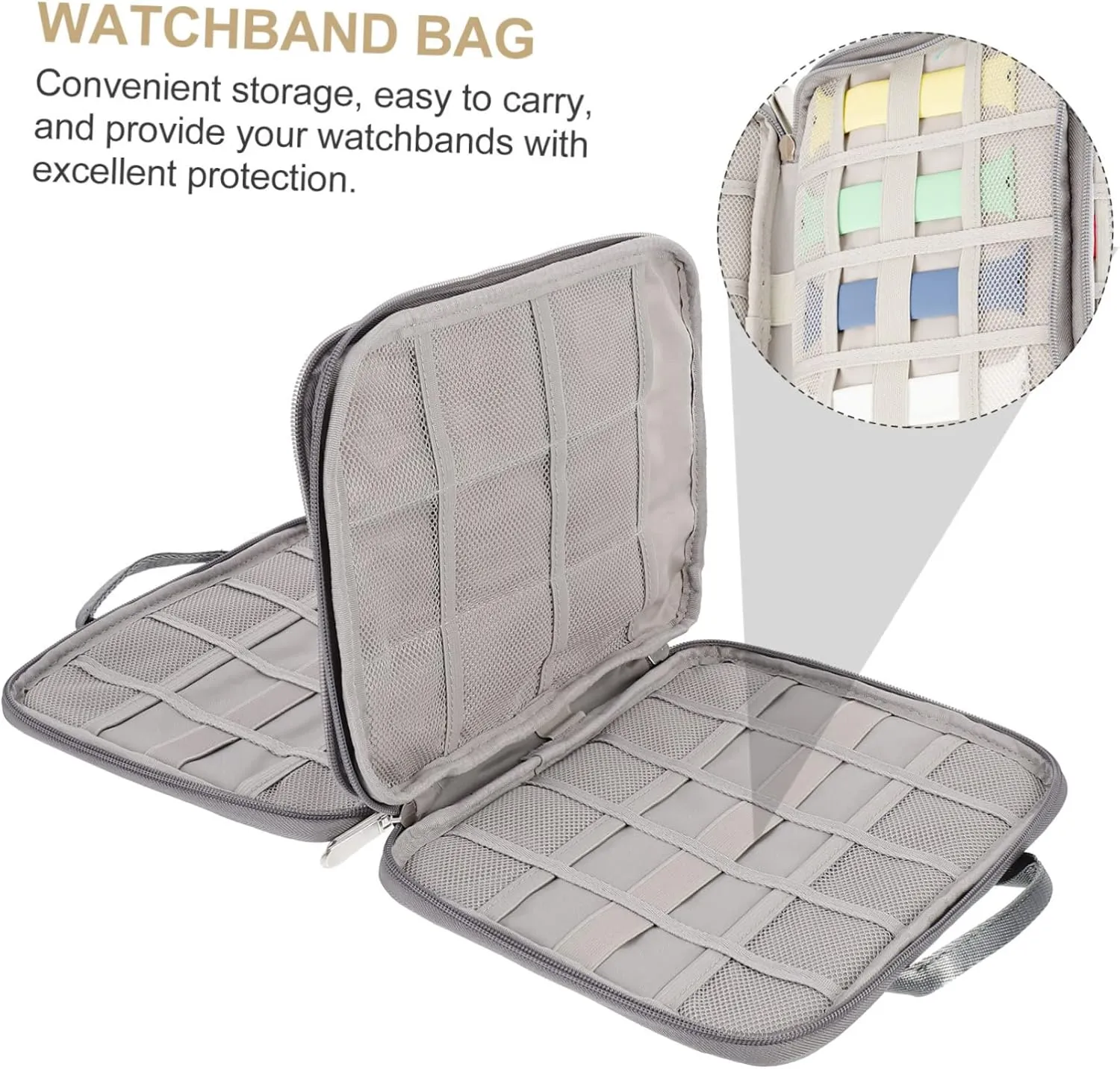 1pc Double Layer Watch Band Organizer Bag Portable Storage Pouch for Watch Bands Accessories Protects from Scratches for Travel Home Use Grey