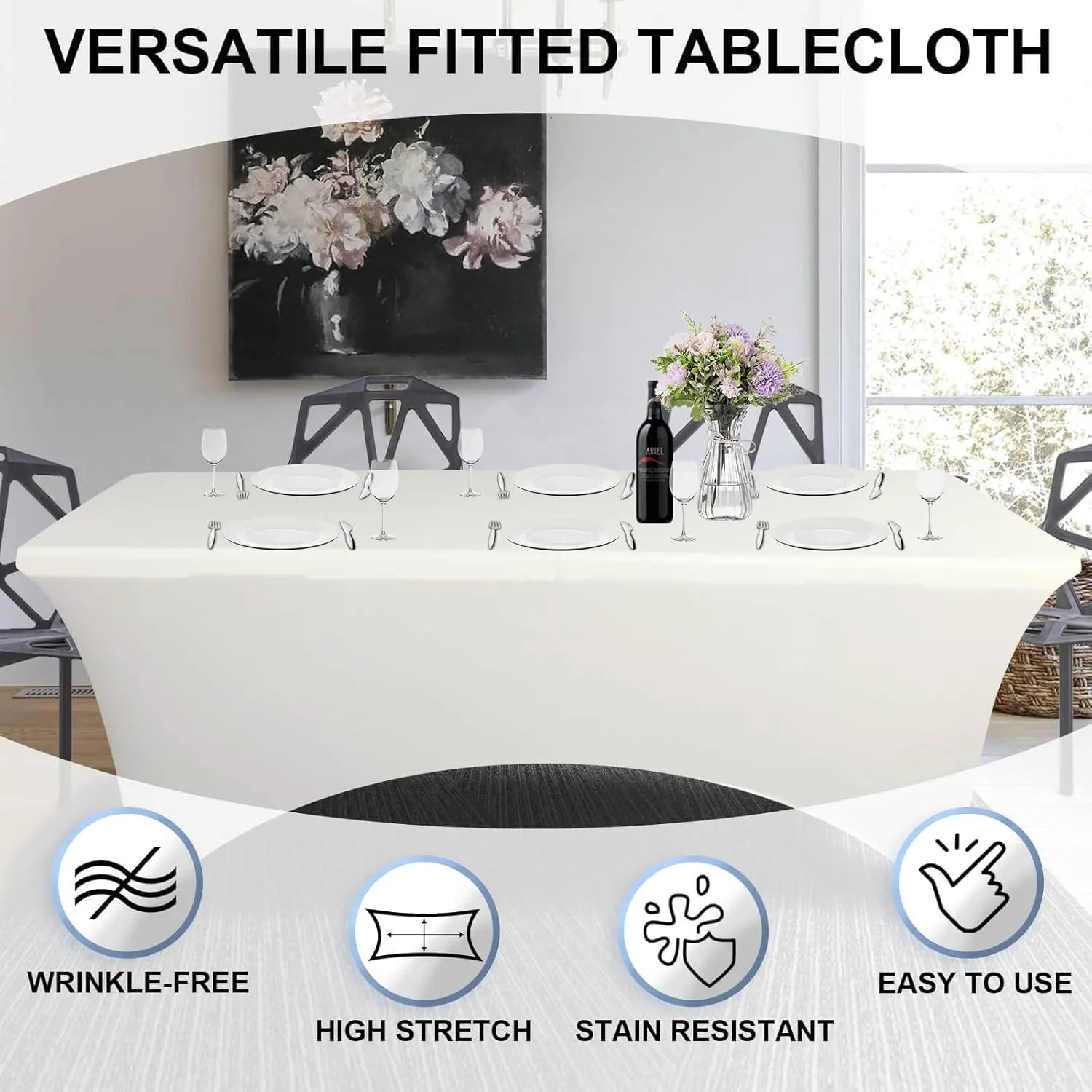 1PCS Fitted Tablecloth Black Table Clothes for 8 Foot Rectangle Table Bed Table Cover, Stretch Wrinkle Free Table Covers for Party,Events, Wedding, Birthday, Banquet, Vendor (Brown)