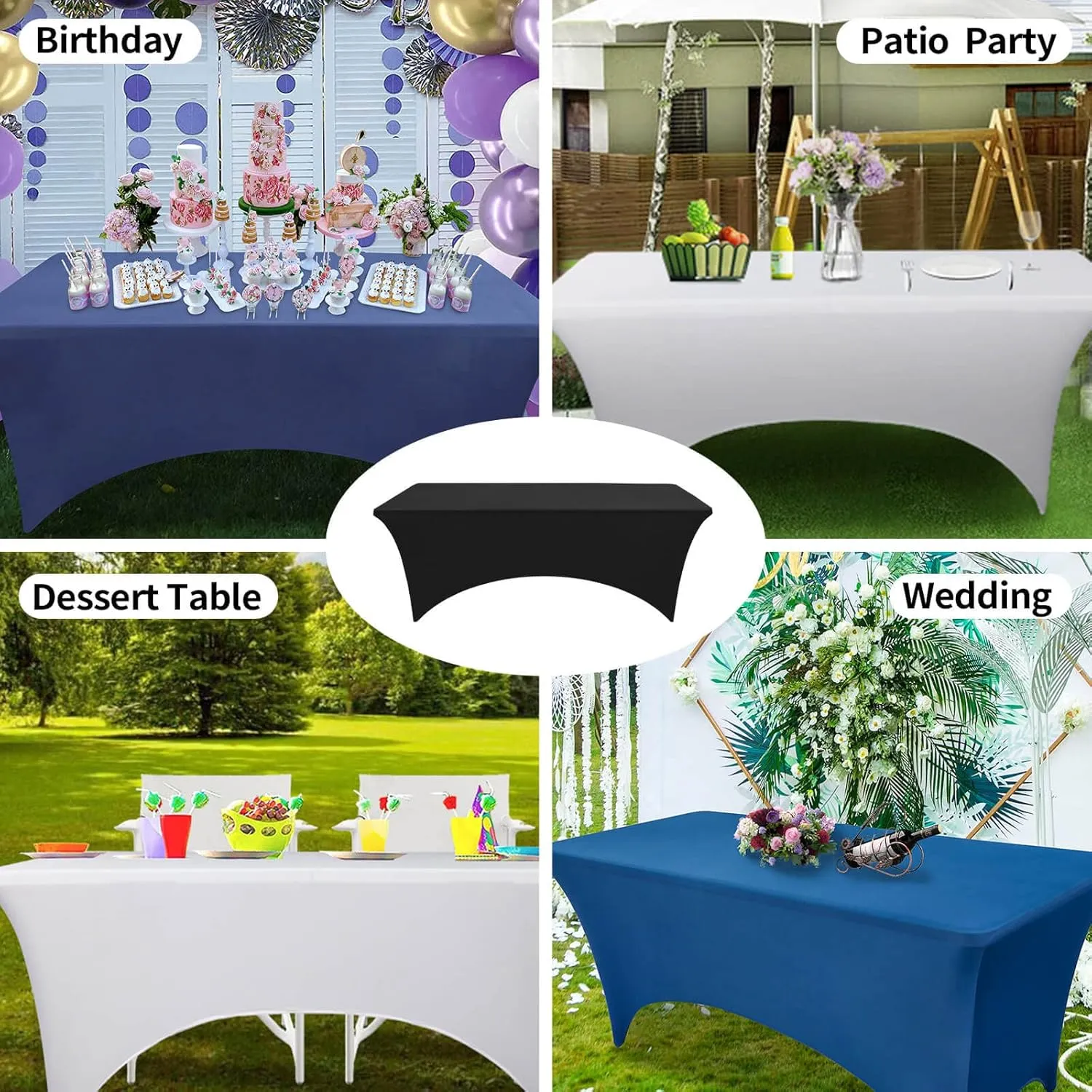 1PCS Fitted Tablecloth Black Table Clothes for 8 Foot Rectangle Table Bed Table Cover, Stretch Wrinkle Free Table Covers for Party,Events, Wedding, Birthday, Banquet, Vendor (Brown)
