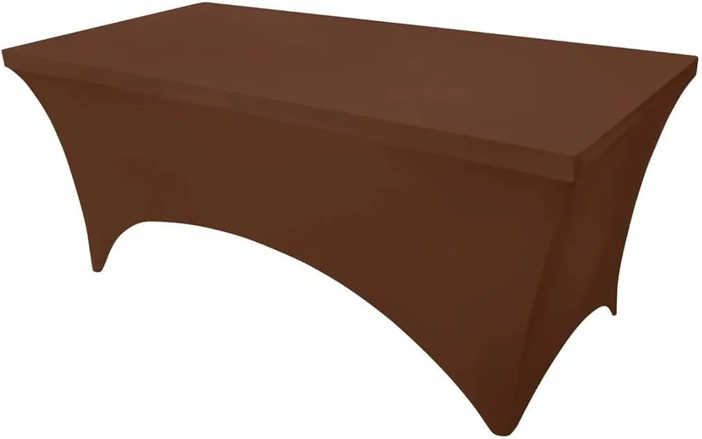 1PCS Fitted Tablecloth Black Table Clothes for 8 Foot Rectangle Table Bed Table Cover, Stretch Wrinkle Free Table Covers for Party,Events, Wedding, Birthday, Banquet, Vendor (Brown)