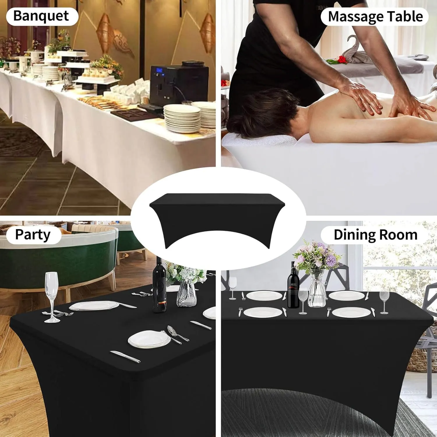 1PCS Fitted Tablecloth Black Table Clothes for 8 Foot Rectangle Table Bed Table Cover, Stretch Wrinkle Free Table Covers for Party,Events, Wedding, Birthday, Banquet, Vendor (Brown)