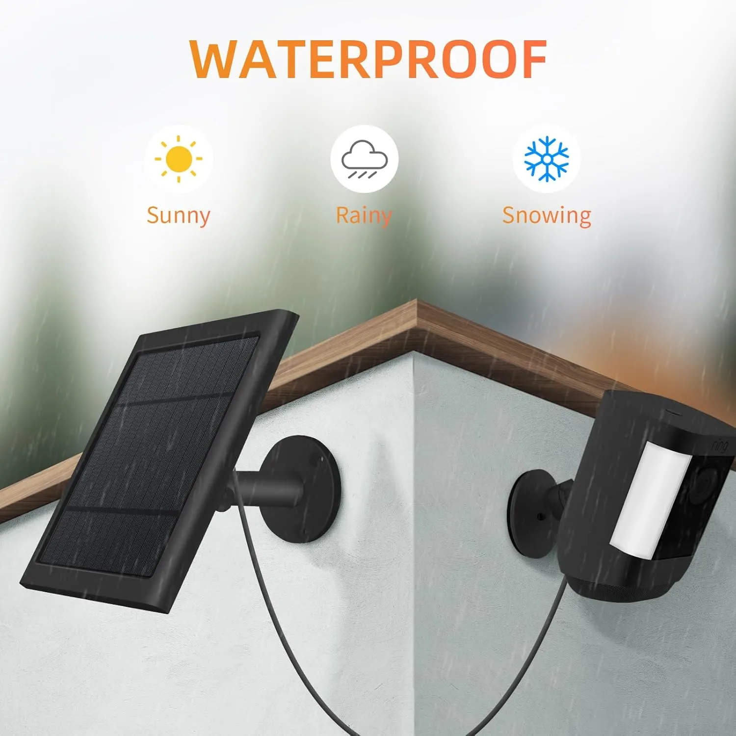 2 Pack 4W Solar Charger for Ring Spotlight & Stick Up Outdoor Cam, Black, High Efficiency, 10FT/3M Long Cable with USB-C to Ring Barrel Plug Adapter
